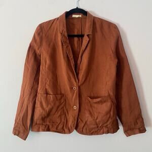 Eileen Fisher Brown Linen Blazer Lightweight Jacket Minimalist Workwear size XS